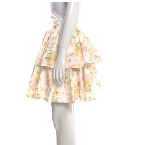 NWT Custommade Floral Tiered Mini‎ Skirt Sz Sm Ruffle Hem Cottage Fairy Coquette